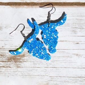 Steer Head Glittery Boho Southwest Dangle Earrings